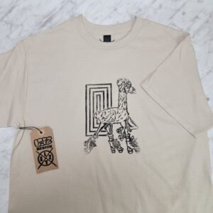 Lino Cut Hand Printed Lama Wearing Rollerskates T-Shirt