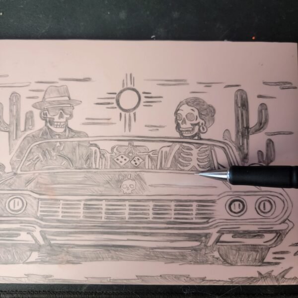 Joy Ride Skeletons Cruising Through The Desert in a Classic Car Graphic Tee - Image 16