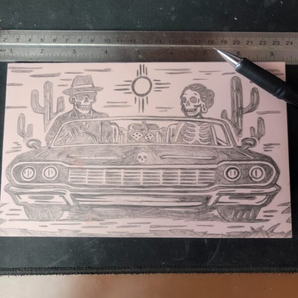 Joy Ride Skeletons Cruising Through The Desert in a Classic Car Graphic Tee - Image 15
