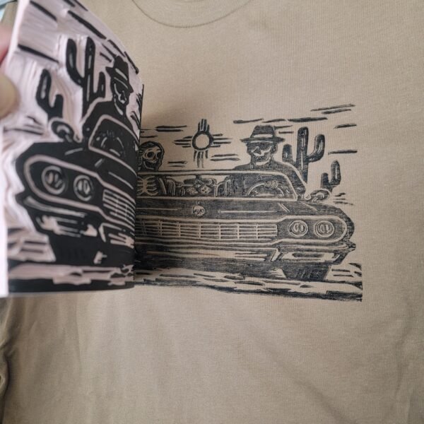 Joy Ride Skeletons Cruising Through The Desert in a Classic Car Graphic Tee - Image 9