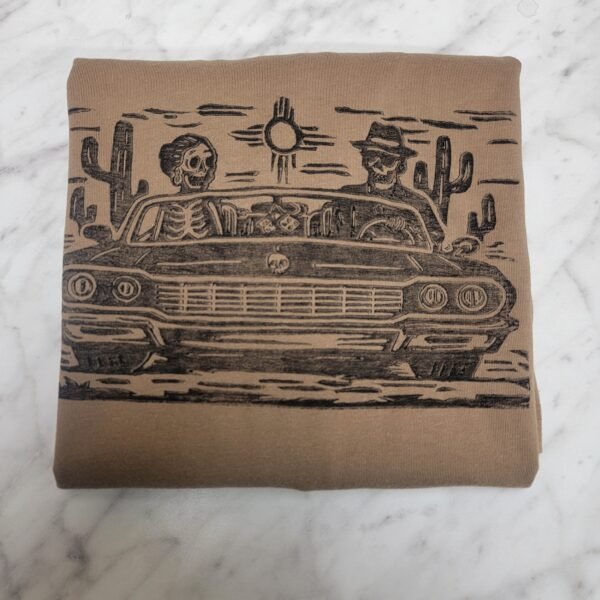 Joy Ride Skeletons Cruising Through The Desert in a Classic Car Graphic Tee - Image 5